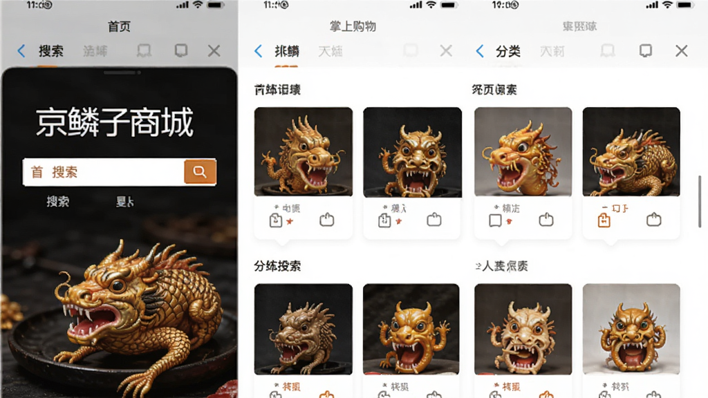 京鳞子商城-掌上购物平台 首页搜索和分类入口展示