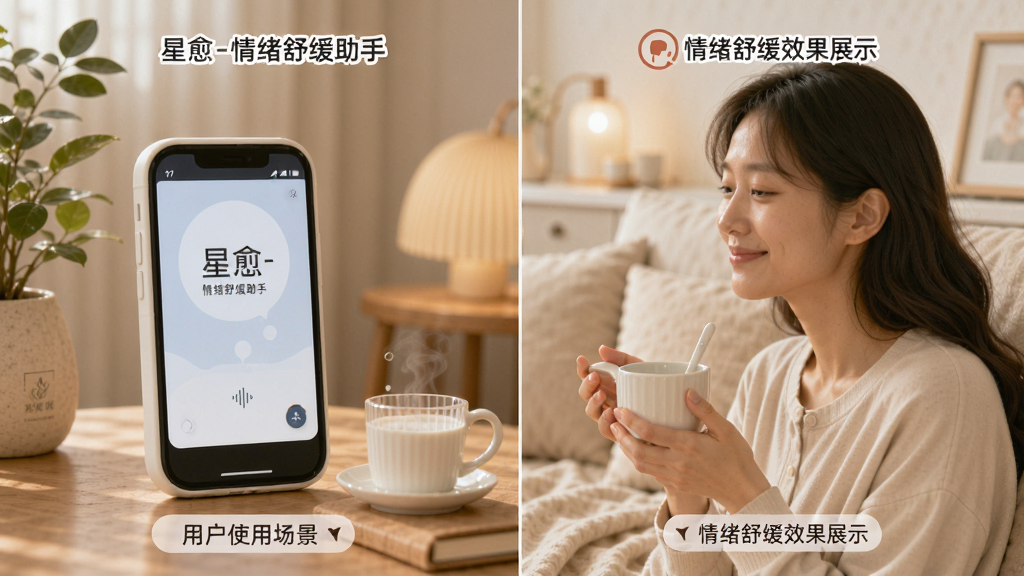 星愈-情绪舒缓助手 用户使用场景和情绪舒缓效果展示