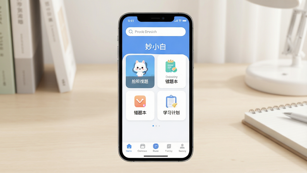 һ��չʾ����С�ס�App���Ľ�����ֻ�չʾͼ��������һ���ִ������ֻ�����Ļ����ʾ����С�ס�App�����棬���ְ����������������м书�ܿ�Ƭ�������������⡢���Ȿ��ѧϰ�ƻ������ײ������������ɼ����Ű���жԳƣ����Ϊ�ִ���ƽ��UI��ƣ�ϸ��Բ�󣬻��ʸɾ��������޶���Ԫ�أ�����Ϊ���ŵ�������������͹��ߣ����֡���С�ס������ɼ�