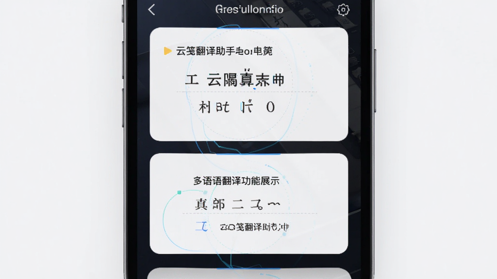 云笺翻译助手多语种翻译功能展示,主体是手机屏幕显示中英日韩四种语言互译的界面,布局为上下排列的翻译卡片,排版整齐,风格简约科技感,细节清晰,画质干净无多余元素。