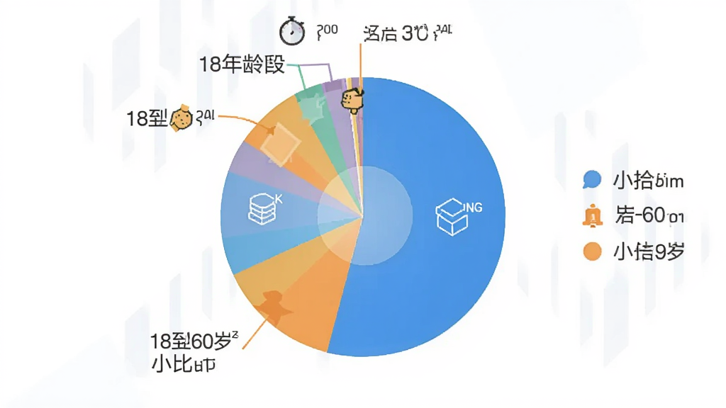 小拾记 用户年龄分布 饼状图 18到60岁 不同年龄段 占比 数据可视化 现代 扁平 风格 清晰 干净 无多余元素