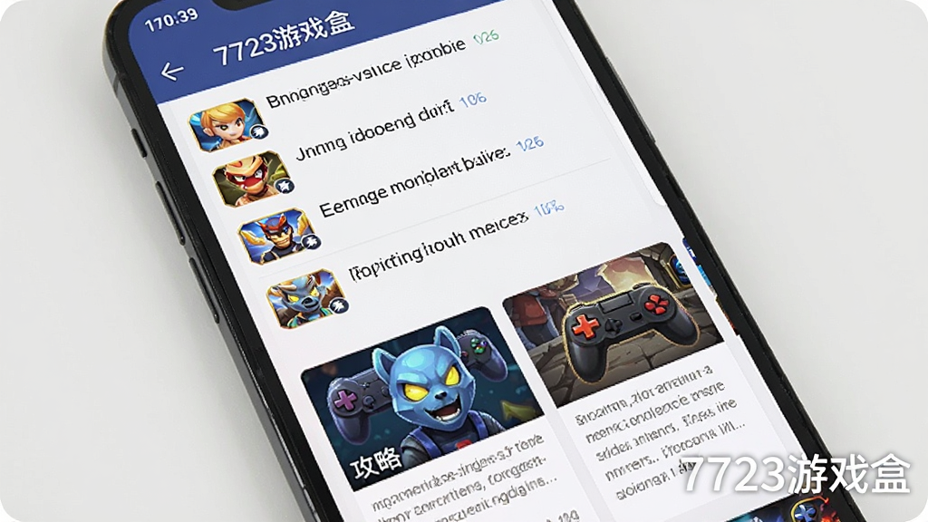 手机屏幕显示“7723游戏盒”的资讯页面,上方是游戏新闻标题列表,下方有攻略文章卡片,旁边有“7723游戏盒”水印,风格清爽,图文排版整齐,画质干净无多余元素。