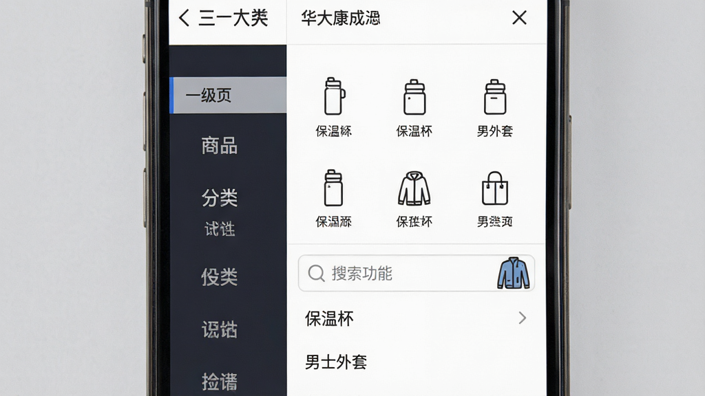 ���󿵳�App��Ʒ����ҳ������������չʾ������Ϊ�ֻ���Ļ�ڳ��ַ��ർ��������������б�������Ϊ���һ�����������Ҳ��������ͼ�������������·���ʾ�����±�������ʿ���ס�������ʣ��Ű�����������ִ���Լ��ϸ���Ϸ���ͼ��������Է�����ִ�С�㼶���������ʸɾ����޶���Ԫ�ء�