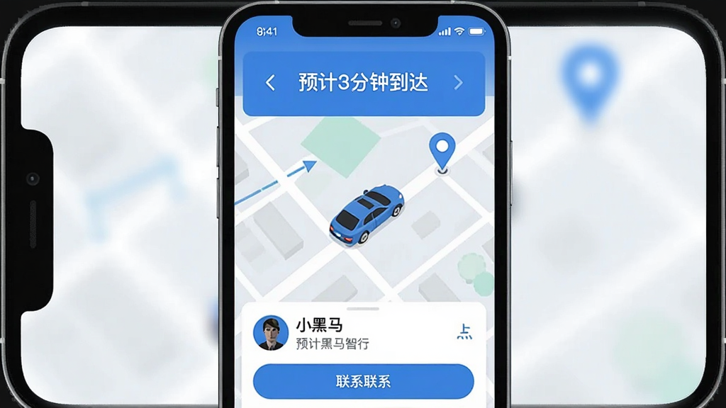 һ��С��������Appʵʱ����׷�ٽ����ʾ��ͼ���ֻ���Ļ��ʾ��ͼ����һ������ͼ���������û�λ���ƶ�����Ļ�Ϸ���ʾ��Ԥ��3���ӵ�����·���˾����Ϣ����ϵ��ť�������ǳ��нֵ���ͼ������ƽ����������ɫ�����ʸɾ�������ͼƬ������Ϊ��С�������С���
