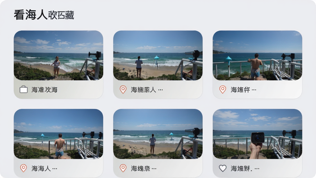 ������App�ղؼн��棬չʾ������ղصĺ�̲����ͷ��Ƭ��ÿ����Ƭ������ͼ�͵ص����ƣ�����Ϊǳ��ɫ����ƬԲ����ƣ�������ִ������ʸɾ��޶���Ԫ��