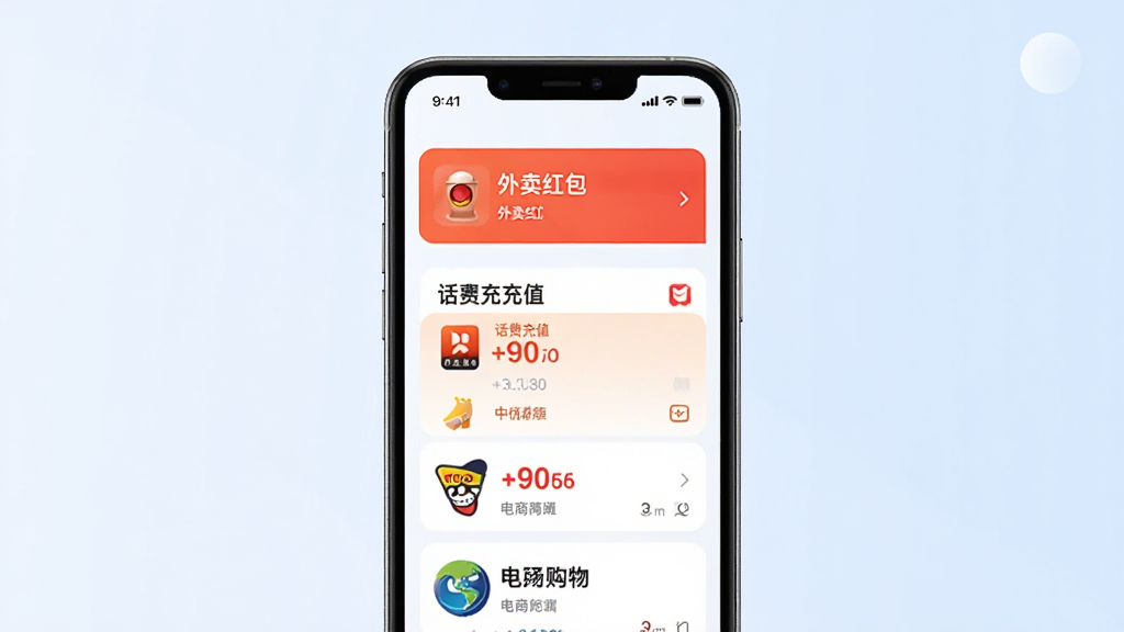 �к������Żݾۺ�ҳ��չʾͼ�������������ֻ����棬��ʾ������������ѳ�ֵ�����̹�����Żݿ�Ƭ�������У�ÿ�ſ�Ƭ��ƽ̨ͼ����Żݽ�����Ϊǳ��ɫ���䣬��������죬��������������Ԫ��