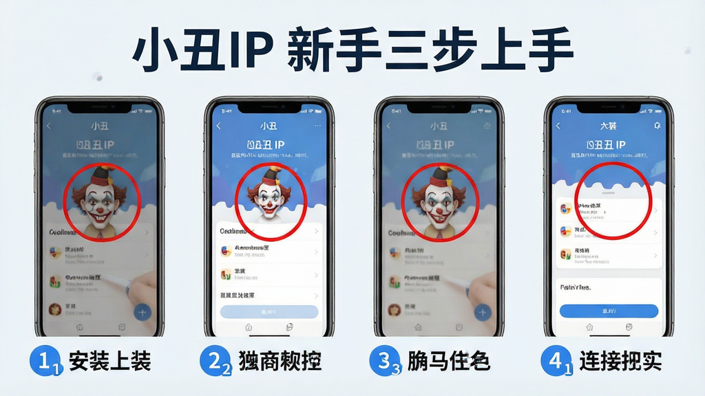 һ��չʾ��С��IP������ʹ�ò����ͼƬ����������Ϊ�ֻ���Ļ��ʾ��װ�����ӹ��̵��ĸ������ͼ���������������С������ϣ����Ž�ͼ�������У�ÿ�Ž�ͼ�·���������źͼ������˵�����Ű��ϣ���������Ϊ��С��IP �����������֡������Ϊ�̳�ͼ��磬ǳɫ���������ɫ�����š�ϸ���ϣ�ÿ�Ž�ͼ�ص������к�ɫԲȦ��ע������˵��������ˡ����ʸɾ����޶���Ԫ�أ�������Ⱦ��