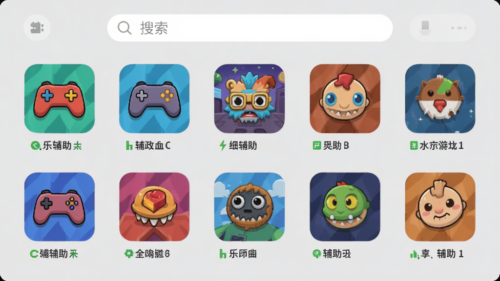 ������Ϸ�ռ���棬���������Ŷ����Ϸͼ�꣬ÿ��ͼ���·���ʾ����״̬��ǩ��������������������Ϊǳ��ɫ���Ű���������ƽ����ƣ����廭�ʣ��޶���Ԫ��
