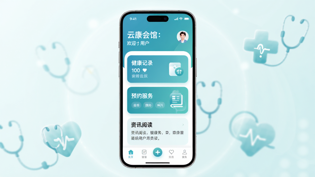 �ƿ����app������ȫòչʾ������������һ���ֻ�����Ļ����ʾ���ƿ���ݵ���ҳ�������л�ӭ����û�ͷ���м��Ǽ������ܿ�Ƭ������������¼��ԤԼ�������Ѷ�Ķ����ײ��ǵ����������岼��������������ɫ��Ϊ��������ִ���Լ��ϸ��Բ�󣬻��ʸɾ��������޶���Ԫ�أ���������͵Ĺ��κͳ����ҽ�ƽ���ͼ��