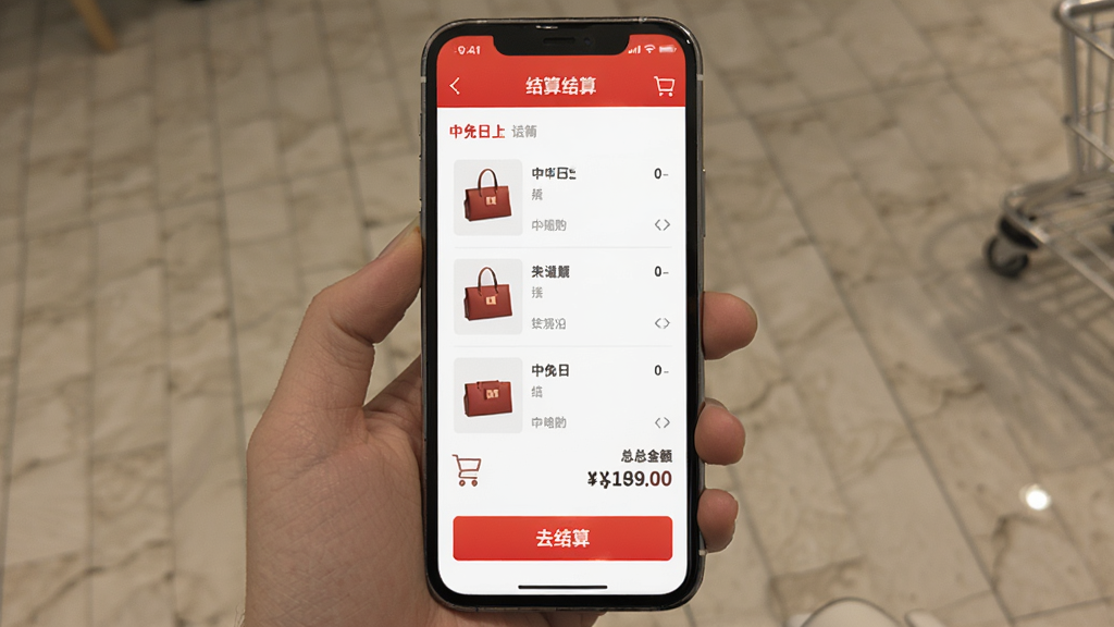 �������Ϲ��ﳵ�����ҳ�棬�ֻ���Ļ��ʾ��ѡ��Ʒ�б����ܽ��ײ���ȥ���㰴ť������������������ť��Ŀ���������̣����ʸɾ����޶���Ԫ��