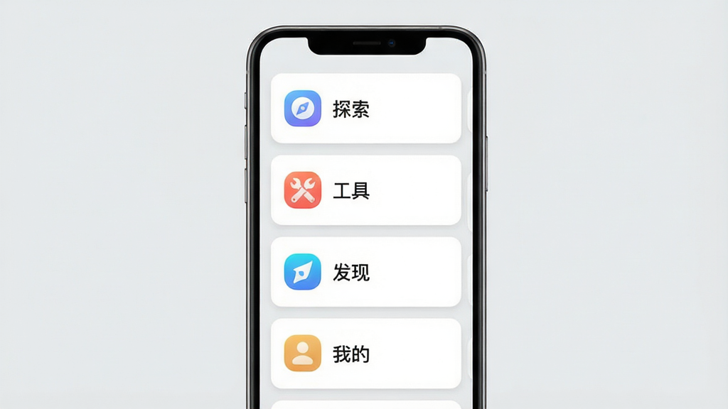 ��ά�ռ�App�ڲ�����ģ��չʾͼ�������������ֻ���Ļ����Ļ��չʾ�Ű�ά�ռ�App�Ĺ����б�ҳ����ֱ�����š�̽�����������ߡ��������֡������ҵġ��ȼ�����ģ�飬ÿ��ģ���Ա߶��ж�Ӧ�Ĳ�ɫСͼ�ꡣ�������������У�����ǿ�Ƭʽ��ƣ�ϸ����ÿ����Ƭ������΢��Բ�Ǻͷָ��ߣ�������ǳ��ɫ�����ʸɾ����޶���Ԫ�ء�