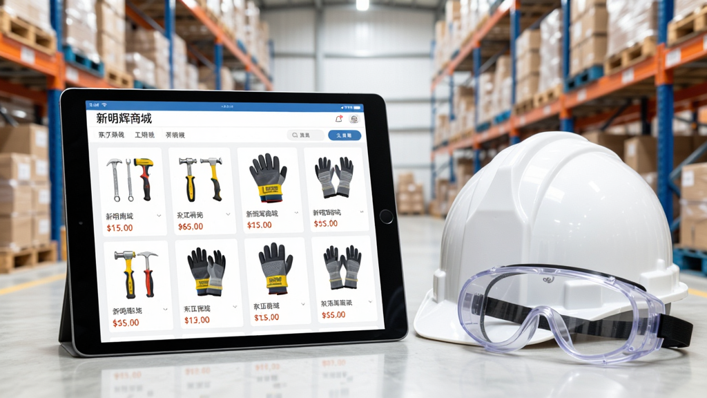 �������̳� ��ҵƷ�ɹ�����������չʾһ��ƽ���������ʾ���������̳ǡ�App����Ʒ�б�ҳ��ҳ�����������Ÿ�����𹤾ߺ��ͱ����׵�ͼƬ��۸�ƽ���Ա߷���һ����ȫñ��һ����Ŀ���������������Ĳֿ���ܣ����дʵ�����ʸɾ����޶���Ԫ��