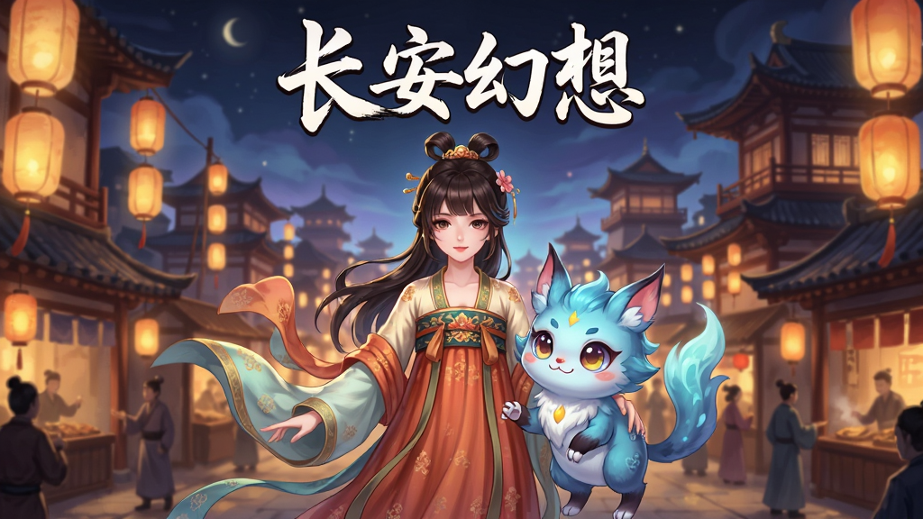 ���������ǳ���������Ϸ�����棬һλ�����Ʒ���ε���Ů��һֻ�ɰ������鲢��վ���������Ƿ����ĳ�����ҹ���������߹ң�Զ���йŷ罨�������������ϣ���Ϸ���ơ��������롱��ë���ַ������ڻ����Ϸ����Ű�������湹ͼ�����������ռ�������塣����ǹ������Ԫ��ʢ�������ϡ�ϸ���ϣ���Ů����ƮƮ�����������鶯�������ǵƻ�Ի͡����ʸ��壬ɫ�����ޣ��ɾ��޶���Ԫ��