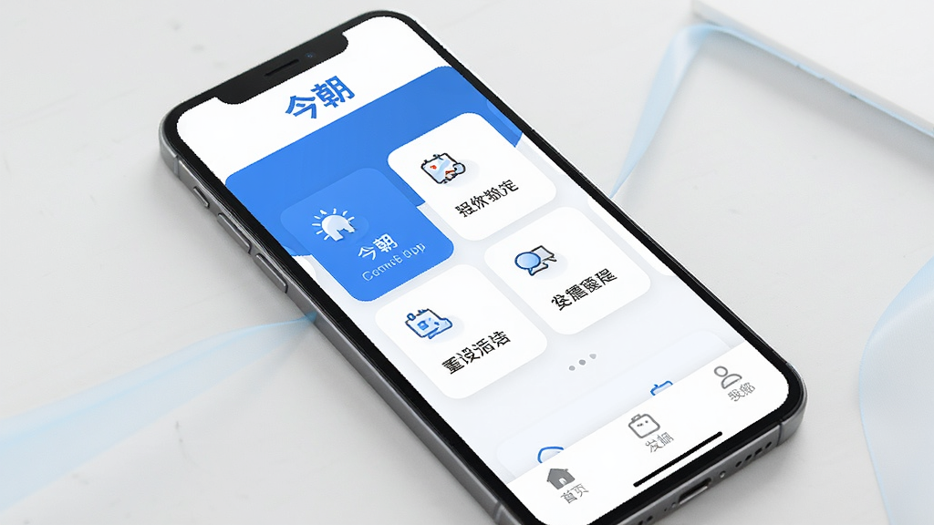 һ��չʾ���񳯡�App���������ֻ�����ͼ���ֻ���Ļ����ʾ���񳯡�App����ҳ����ҳ���ּ�࣬�����С��񳯡����ֱ�ʶ���м��ǹ��ܿ�Ƭ���򣬵ײ��ǵ��������������ִ����£�������ɫ������ɾ����߻��ʣ��޶���Ԫ�ء�