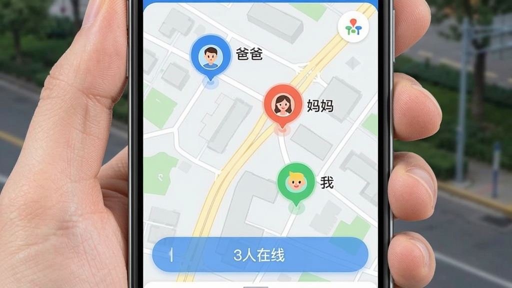 ͬ��Appʵʱλ�ù������ܽ��棬�ֻ���Ļ��ʾһ�ų��нֵ���ͼ����ͼ����������ͬ��ɫ��Բ��ͷ���ǣ�ͷ���Ա���С����ʾ���ְ֡������衱���ҡ�����ͼ�ײ���һ����͸����Ϣ����ʾ��3�����ߡ��������������죬����ɫ�������ʸɾ��޶���Ԫ��