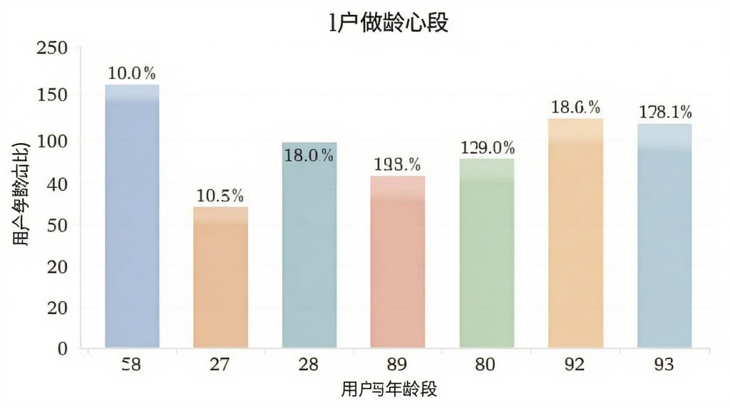 做梦心理 用户年龄分布柱状图,横轴为年龄段,纵轴为人数占比,颜色柔和,标注清晰,风格简洁干净,画质清晰