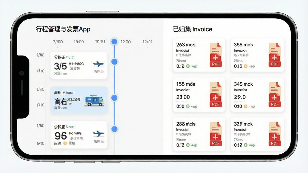 һ��չʾ��������App�г̹����뷢Ʊ�鼯���ܵĽ���ͼ������Ϊ�ֻ���Ļ��ʾ�г�ʱ����͵��ӷ�Ʊ�б����������Ϊ���������еĺ�������г̿�Ƭ���Ҳ�Ϊ�ѹ鼯�ķ�Ʊ����ͼ�б����Ű������в�Σ����ΪЧ�ʹ������ƽ��ƣ�ϸ����ʱ������Բ�����ӡ���Ʊ��Ƭ����PDF��ʶ�����ʸɾ����࣬�޶������Ԫ��