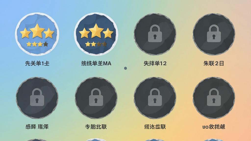 一张展示polo小球2关卡选择界面的图片,画面中排列着多个圆形关卡图标,部分已解锁显示星星评分,部分带锁,背景是柔和的渐变色,界面布局清晰,文字标签明确,风格现代扁平