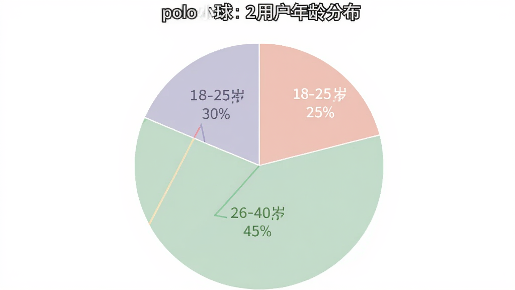 一张展示polo小球2用户年龄分布饼状图的图片,画面中饼图分为三块,分别标注18-25岁30%、26-40岁45%、40岁以上25%,配色柔和,图表清晰,背景简洁干净