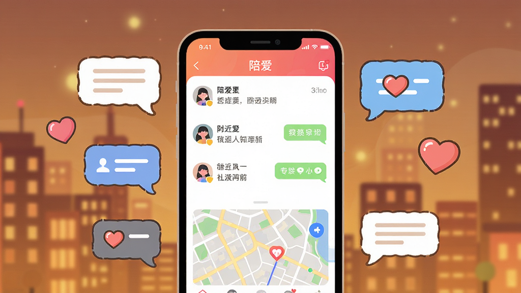 һ��չʾ�罻�������Ľ���Ĳ廭�������������ֻ���Ļ����Ļ����ʾ���㰮��App�������б��͸������˵�ͼ���棬��Χ�����ſ�ͨ���ĶԻ����ݺͰ���ͼ�꣬��������ܰ��ůɫ������ҹ��������ִ���ƽ��ϸ�����������ʸɾ����޶���Ԫ��