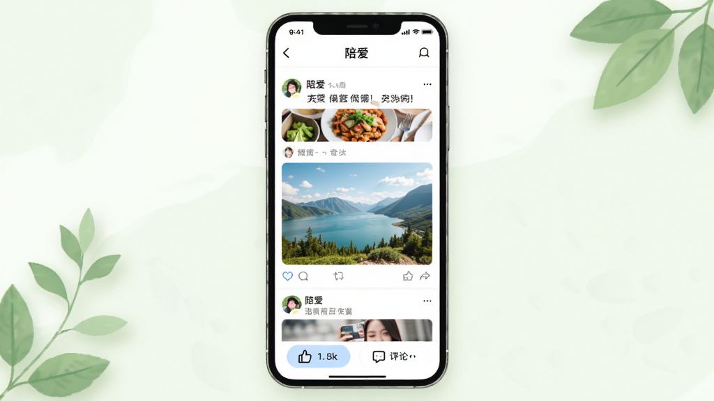 һ��չʾ���㰮��App��̬�㳡����Ĳ廭���������ֻ���Ļ��ʾ�û�������ͼ�Ķ�̬��������ʳ���羰�����ģ��ײ��е��޺����۰�ť�����������Ȼ�����ʸɾ����޶���Ԫ��