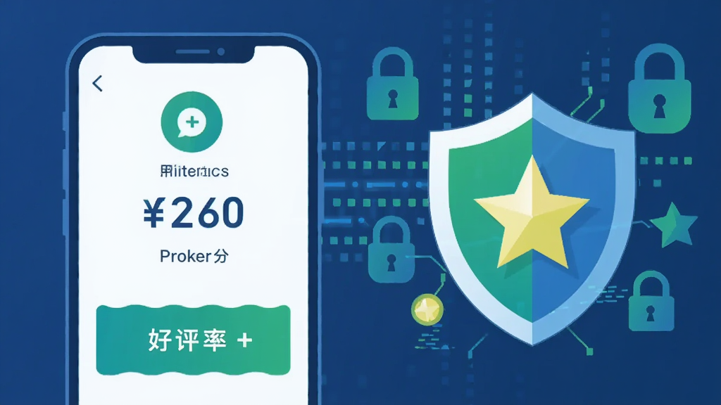 帮忙趣 信用评价与安全保障概念图,画面左侧是手机屏幕显示用户信用分和好评率,右侧是盾牌和星星图标,背景有数据流和锁的图案,风格科技感扁平插画,色调以蓝色和绿色为主,画质清晰,无多余元素