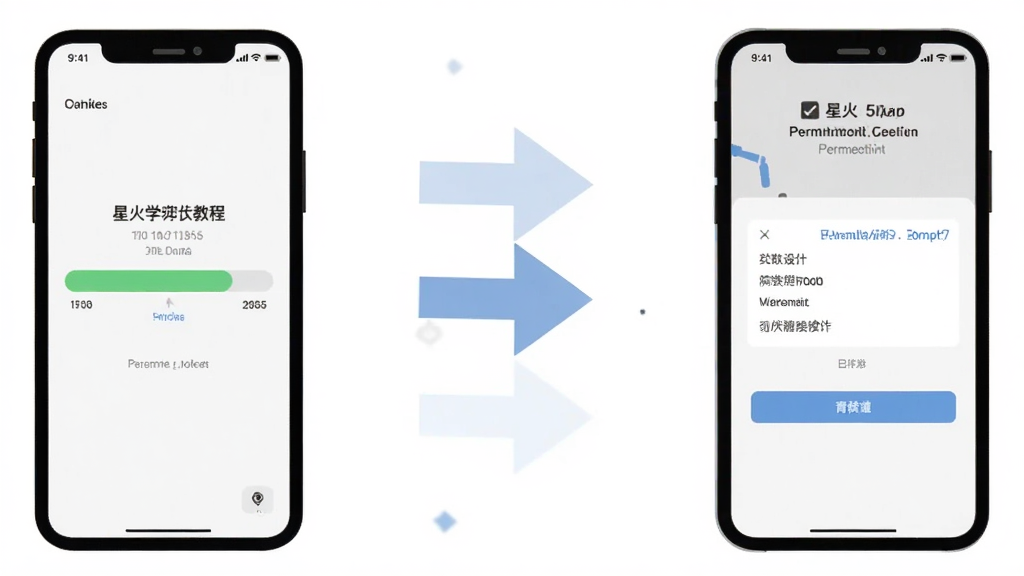 星火学安装教程示意图,手机屏幕显示安装进度条和权限设置界面,旁边有箭头指引,风格扁平化,画质清晰,无多余元素