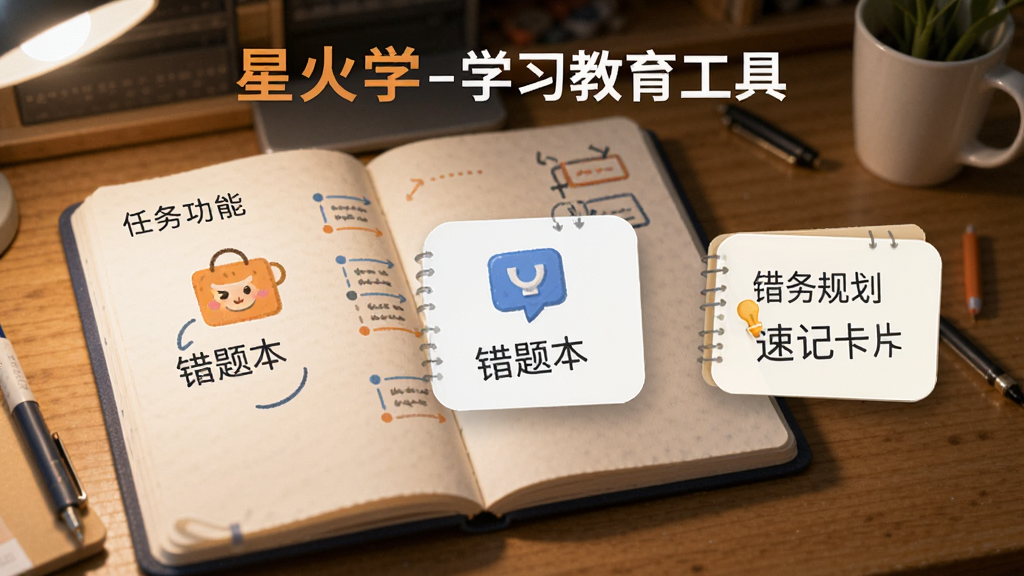星火学-学习教育工具 核心功能 任务规划 错题本 速记卡片