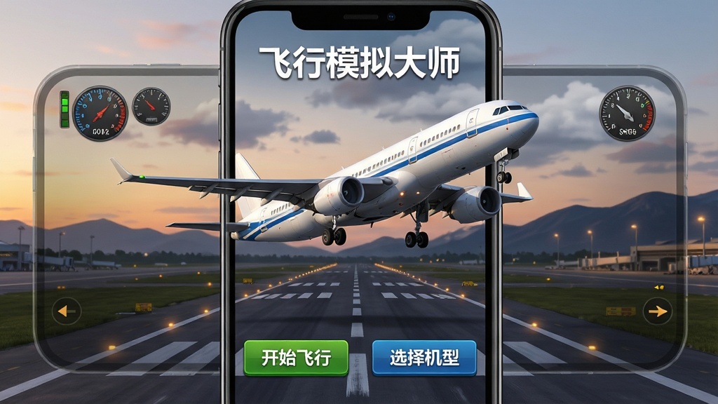 ����������һ���ֻ�����ģ����Ϸ�������棬�����ǻƻ�ʱ�ֵĻ����ܵ���Զɽ������������һ�ܰ�ɫ������ɫ���Ƶ��񺽿ͻ�������ɣ��ֻ���Ļ����ʾ������ģ���ʦ����Ϸ���⣬�·��С���ʼ���С��͡�ѡ����͡�������ť�����ּ�࣬���дʵ��������ϷUI���ִ��У�ϸ�ڰ����ܵ��ƹ⡢�Ǳ���ͼ�ꡢ�Ʋ㣬���������ɾ����޶���Ԫ��