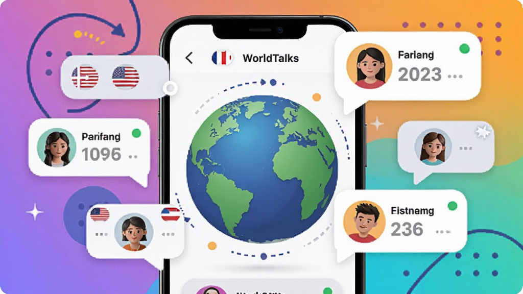 WorldTalksȫ�����ƥ�书��չʾͼ������Ϊ�ֻ����棬������ʾ������ת�����Ͷ���û�ͷ�����ݣ��Ű�������£����������죬ϸ�ڰ��������ʶ������״̬�㣬���ʸɾ��޶���Ԫ��
