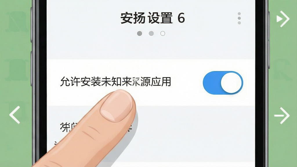 一张手机安全设置界面的截图风格插画,画面中手指正在点击“允许安装未知来源应用”的开关,界面清晰,重点突出,风格写实简约,画质干净无多余元素。