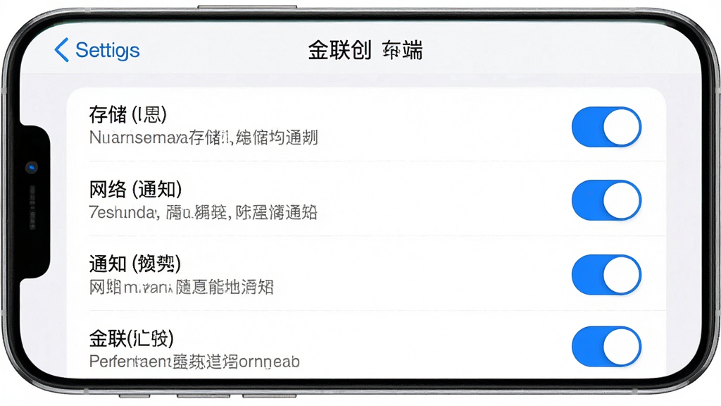 金联创 手机端设置页面 主体 应用权限管理界面 布局 列表展示存储 网络 通知等权限开关 排版 清晰 风格 系统设置 细节 开关有蓝色高亮 文字说明详细 画质 高清 干净 无多余元素