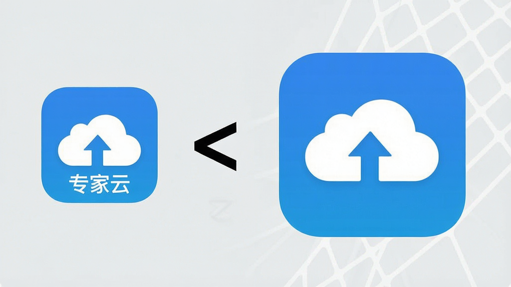 一张手机存储空间对比示意图,画面左侧显示一个较小的安装包图标标注“专家云”,右侧显示一个较大的安装包图标,中间用小于号连接,背景是浅灰色,风格简洁直观,画质清晰,无多余元素