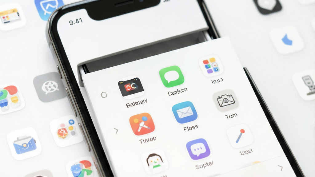 简约 APP 手机桌面 抽屉式应用菜单 图标分类整齐 白色背景 极简风格 干净排版 高清画质 无多余元素