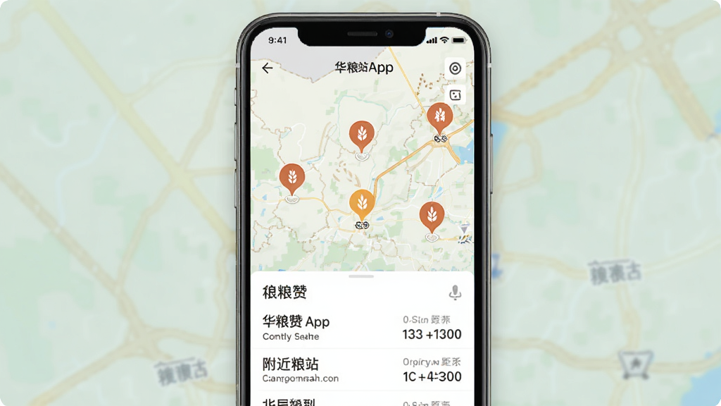 ������ App ������վ���ҹ��ܽ��棬�ֻ���ͼ����ʾ�����վ��ǵ㣬�·��г���վ���ơ��������ϵ�绰��������ǳɫ��ͼ��񣬻��ʸɾ��������޶���Ԫ��
