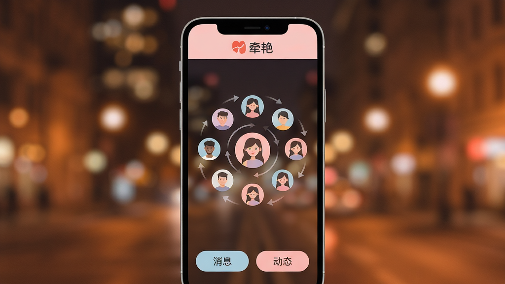 һ���ֻ���Ļչʾ���棬������ǣ��APP������ƥ����ҳ�棬������ůɫ���ĳ���ҹ���黯Ч����������Ƽ�࣬������ʾǣ�ޱ�־���м����û�ͷ�����гɵ�Բ��ƥ�䶯�����ײ�����Ϣ�Ͷ�̬��ť������ִ���ƽ��ɫ����ͣ����������ɾ����޶���Ԫ��