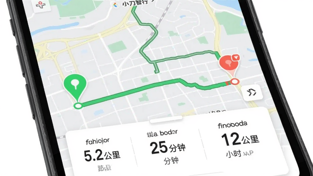 С������App���м�¼ҳ�棬�ֻ���Ļ��ʾ��ͼ�켣·�ߣ������յ�����ɫ�ͺ�ɫ��ǣ��·���ʾ���о���5.2���ʱ��25���ӡ�ƽ���ٶ�12����ÿСʱ�����ݿ�Ƭ�������ǳ��е�ͼ����������������ʸɾ����޶���Ԫ�أ�ͼ�а������֡�С�����С�