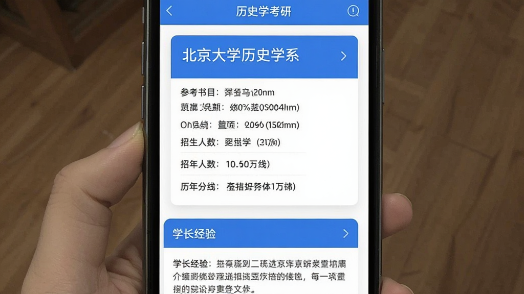 ��ʷѧ����AppԺУ��Ϣҳ�棬�ֻ���Ļ��ʾ��������ѧ��ʷѧϵ����������Ϣ��Ƭ�������ο���Ŀ�б���������������������ߣ��·��С�ѧ�����顱��飬��������ɫ�Ͱ�ɫΪ��ɫ������Ϣ�㼶���������ʸɾ��޶���Ԫ��