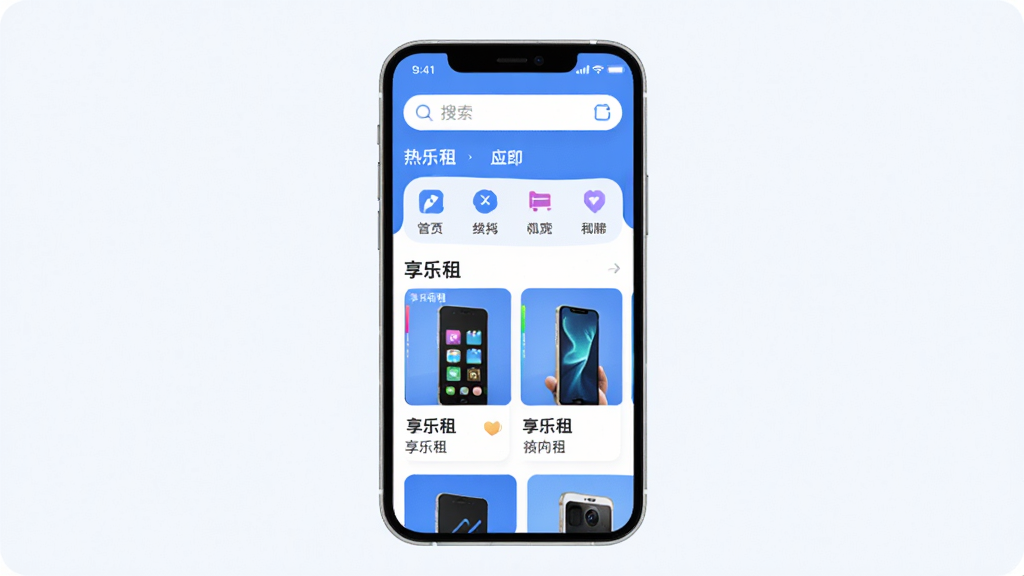 �������ֻ�Ӧ��������չʾ������������һ�������ֻ�����Ļ��ʾ������APP��ҳ�������������ͷ���ͼ�������ɼ����·����������޻��Ϳ�Ƭ�б����������������ɫ������������ִ�����ƽ����ƣ�ϸ��Բ�󣬻��ʸɾ��޶���Ԫ�أ����ֱ�ע�������⡱