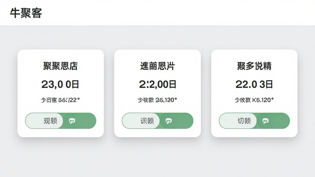 ţ�ۿͶ���̹������棬����չʾ�������̿�Ƭ�������У�ÿ����Ƭ���е������ơ������տ�����л���ť����������͵�ǳ��ɫ����Ƭ���ð�ɫԲ����ƴ���Ӱ������������д�С�ţ�ۿ͡���������������ˬ���񣬻��ʸ���ɾ�