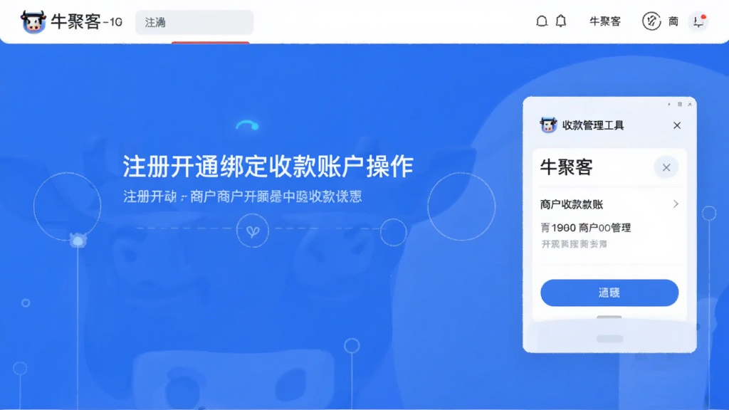 牛聚客-商户收款管理工具 注册开通绑定收款账户操作界面