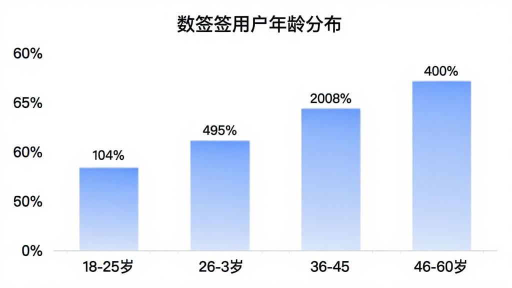 ��ǩǩ �û�����ֲ���״ͼ������Ϊ�����18-25�ꡢ26-35�ꡢ36-45�ꡢ46-60�꣬����Ϊ�û�ռ�Ȱٷֱȣ���״ͼ��ɫΪ��͵���ɫ���䣬ÿ�������Ϸ���ע����ٷֱ���ֵ������Ϊ��ɫ��ͼ������Ϊ����ǩǩ�û�����ֲ����������רҵ����������