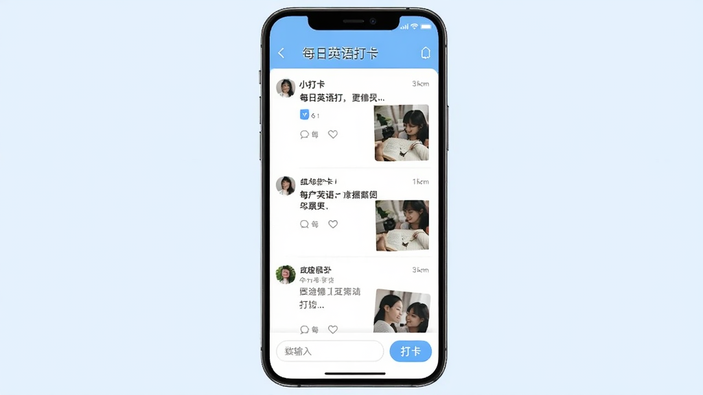 С��-��Ⱥ����ѧϰƽ̨���ֻ���Ļչʾһ��ѧϰ��Ȧ��ҳ�棬�Ϸ���Ȧ�����ơ�ÿ��Ӣ��򿨡����м��ǳ�Ա�򿨶�̬�б���ÿ����̬�������ֺ�ͼƬ���ײ��������ʹ򿨰�ť��������ǳ��ɫ�����岼�ֲ�η�����������¼�Լ�����ʸɾ��޶���Ԫ��