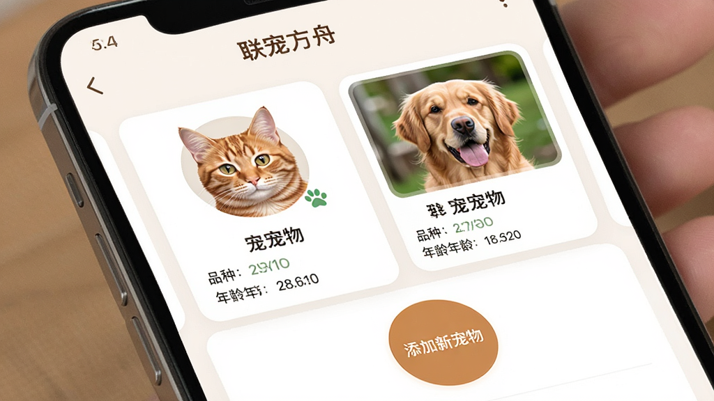 һ���ֻ���Ļ��ͼ��չʾ�����跽�ۡ�App�ĳ��ﵵ��ҳ�棬ҳ�����������ų��￨Ƭ��һ������èͷ��һ���ǽ�ëͷ�񣬿�Ƭ����ʾ�������֡�Ʒ�ֺ����䣬�·��С������³����Բ�ΰ�ť�����岼�ֲ��ÿ�Ƭʽ��ƣ������ů��Լ�����ʸɾ��޶���Ԫ��