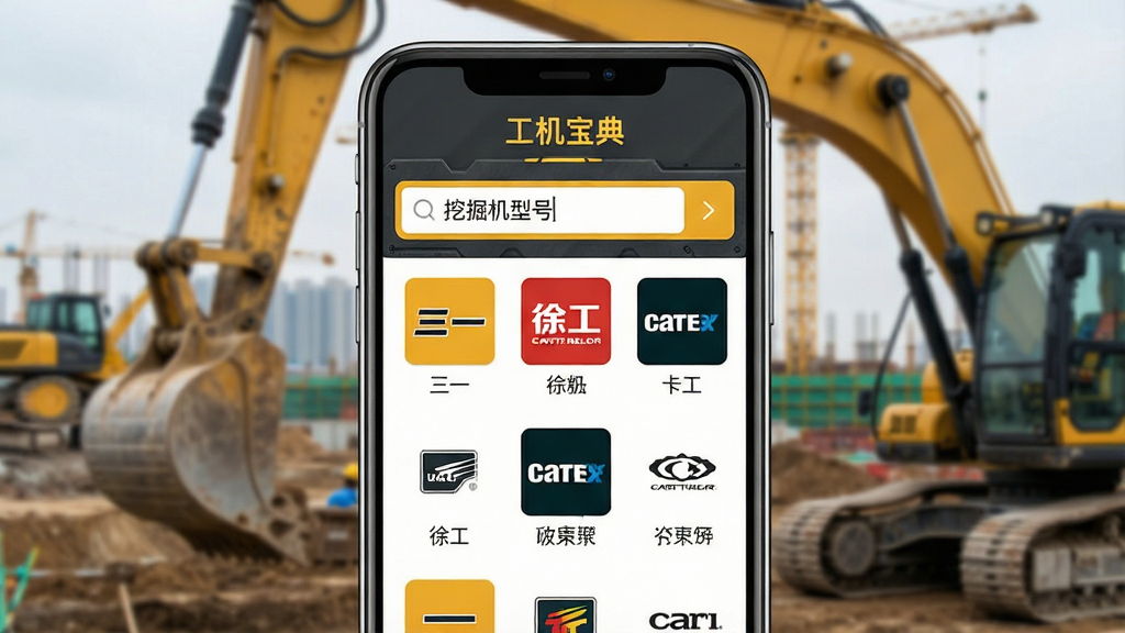 һ���ֻ���Ļչʾ���̻�е��ѯApp�������ͼƬ�����������ǡ��������䡱App�Ľ����ͼ����������������ʾ���ھ���ͺš����·��б�չʾ��һ���칤�����ر��յ�Ʒ��ͼ�꣬��������Ӳ�ʣ��Թ��̻ƺ����Ϊ��ɫ����������ģ���Ĺ��س��������������ɾ����޶���Ԫ�ء�