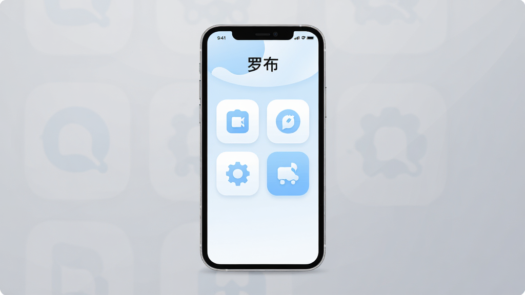 一张手机应用界面的插图,画面中央是一个干净整洁的手机屏幕,屏幕里显示着