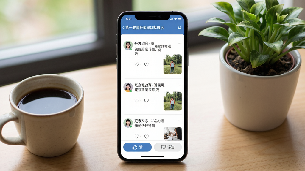 ��һ�����༶Ȧ����չʾ���ֻ���Ļ��ʾ�༶��̬�б���ÿ����̬����ͷ�����ֺ�ͼƬ����ͼ���ײ��е��޺����۰�ť����Ļ�Ա��п��ȱ�����ֲ�������������ʸɾ�����������