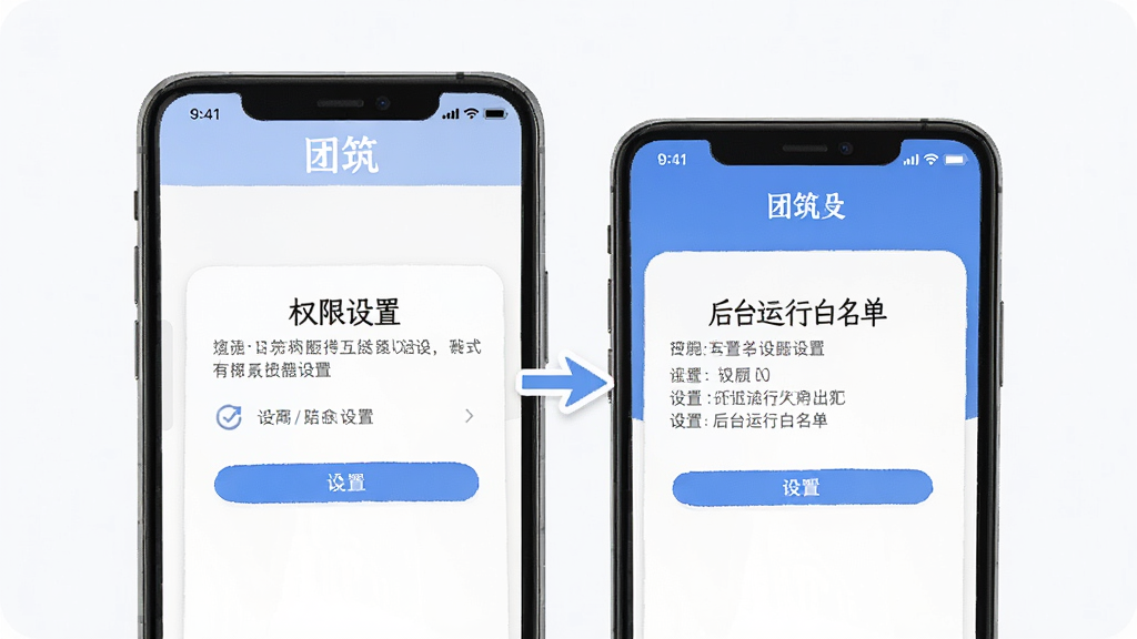 ����App���������������棬�ֻ���Ļ��ʾȨ�����úͺ�̨���а��������ò��裬���������������м�ͷָʾ������ִ���ƽ�����ʸɾ��޶���Ԫ�أ���Ļ�Ϸ���ʾ������������