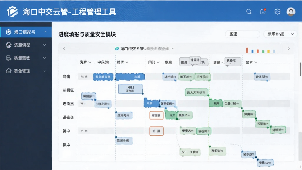 海口中交云管-工程管理工具 进度填报与质量安全模块操作界面