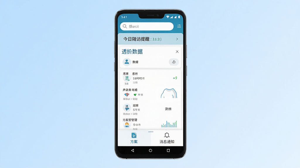 ��ͥ͸��ҽ����App������չʾ������������һ����׿�ֻ�����Ļ��ʾ�����б���͸�����ݿ��壬�Ϸ���������ͽ���������ѣ��·��з�����������Ϣ֪ͨ��ڣ�������ǳ��ɫ���䣬���ɾ��ִ���ҽ�ƽ�����App�Ӿ��������������޶���Ԫ��